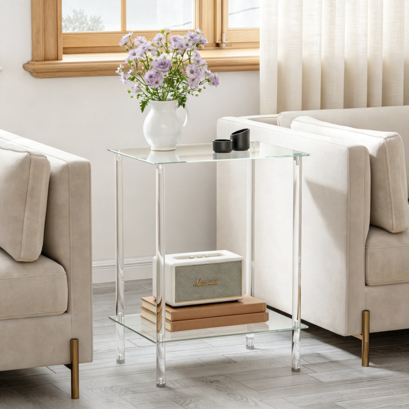 Ensemble de 2 tables d'appoint en verre trempé, tables basses à 2 niveaux en acrylique pour salon ou chambre