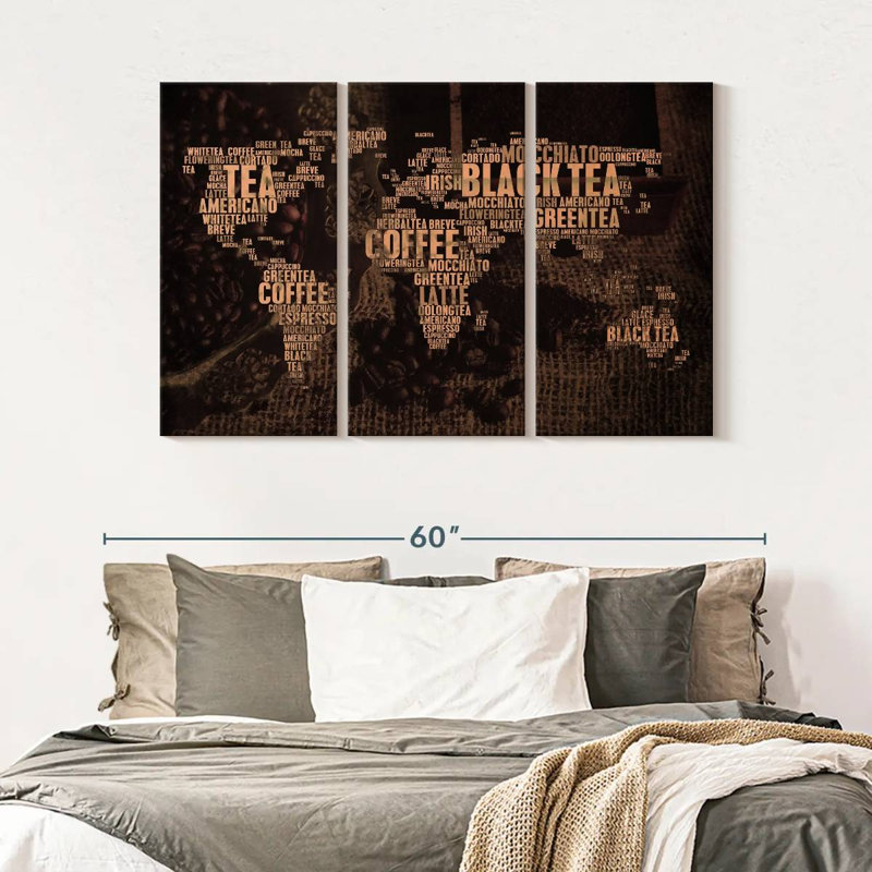 «Tea Coffee World Map», reproduction sur toile, H 32 po x l 50 po x 1,25 po
