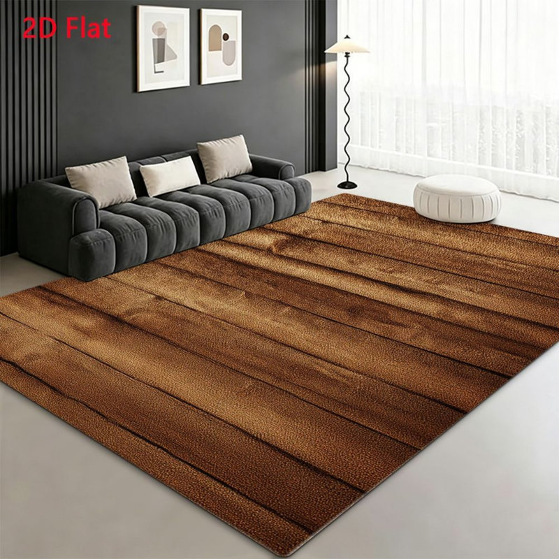 Rustic Wood Plank Area Rug, Realistic Brown Grain Pattern, Non Slip Soft Touch, Indoor Home Decor for Living Room Bedroom Kitchen Entryway Patio Apartment Farmhouse Style Accent Rug