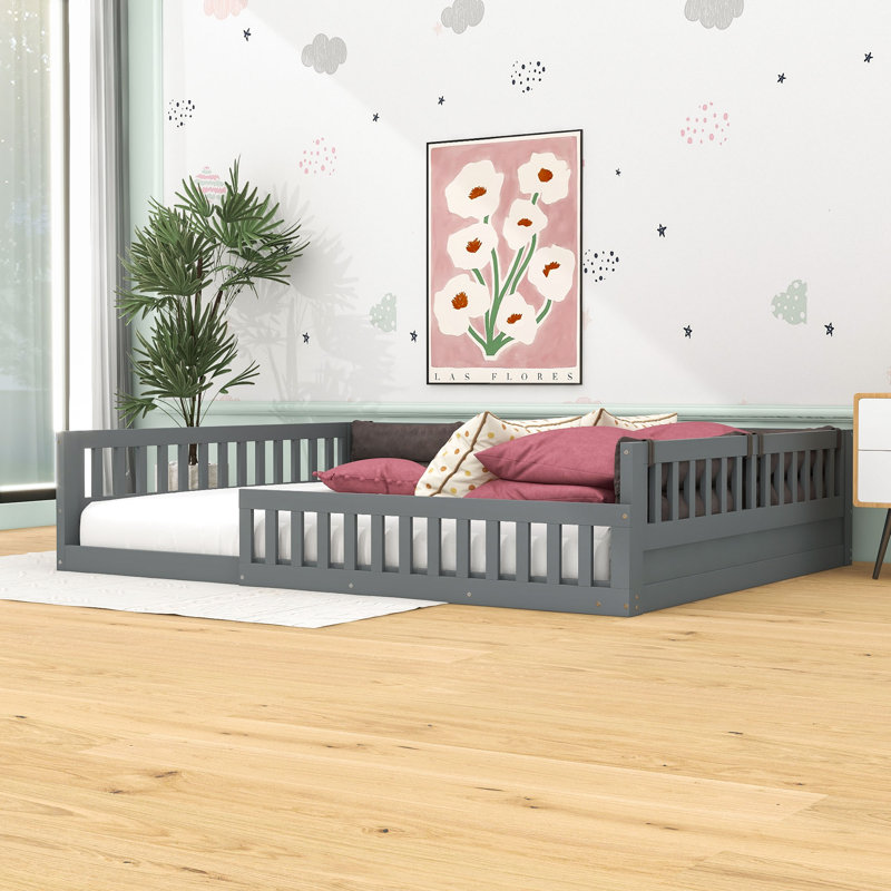 Lit plateforme tapissier Shelline, gris