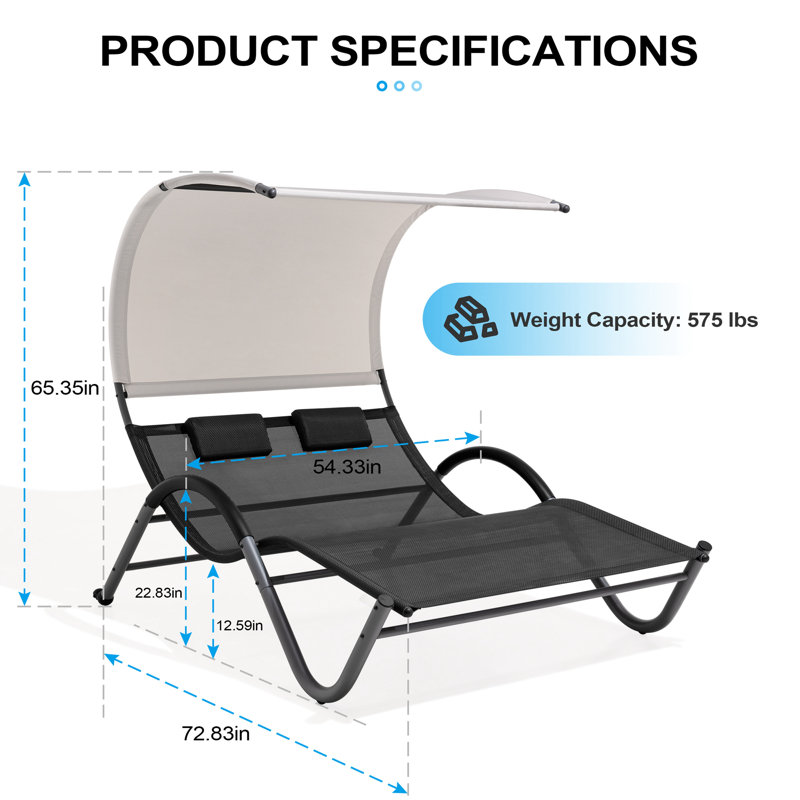 Harnden Outdoor Metal Double Chaise Lounge with Canopy, Gray