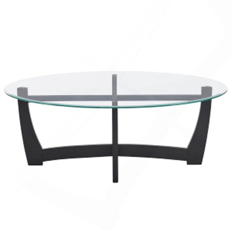 48 Inch Oval Glass Coffee Table, Black Round Coffee Table Center Table With Glass Top, Small Coffee Table For Living Room, Office And Apartment