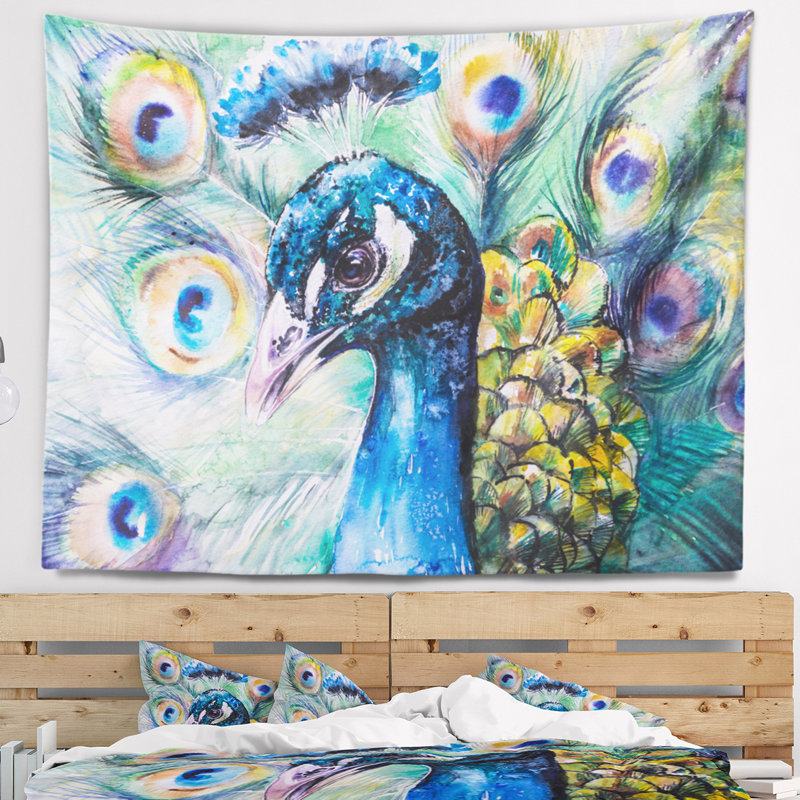 Magnifique tapisserie abstraite peacock, H 50 po x l 60 po
