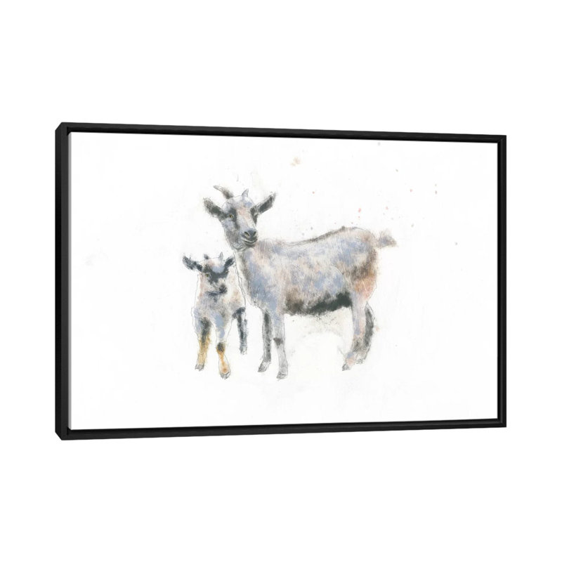 «Goat and Kid», impression sur toile tendue, H 18 po x l 26 po x P 1,5 po, Toile avec cadre noir, Pas de tapis