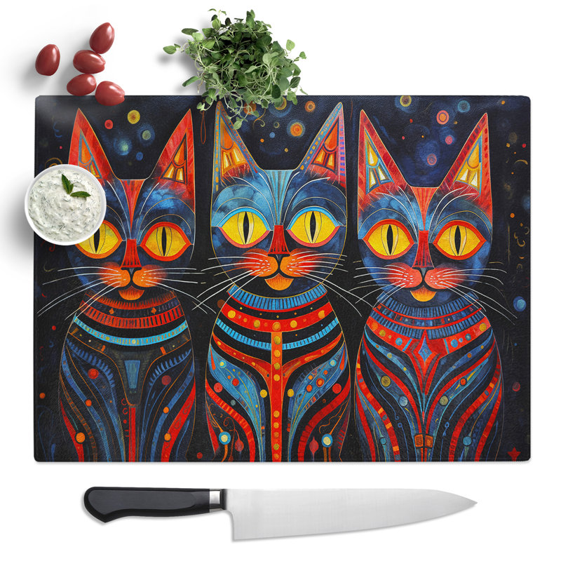 Egyptian Cat Watercolour  Glass Chopping Board
