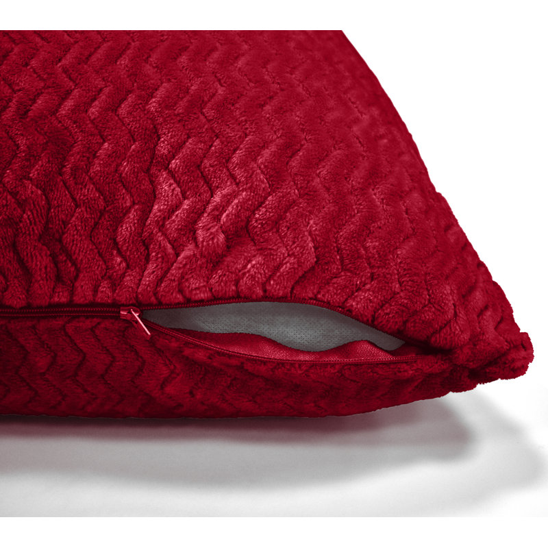 Moneeba Snug Soft Chevron Patterned Mink Moda Plush Cushion, 43cm x 43cm, Red