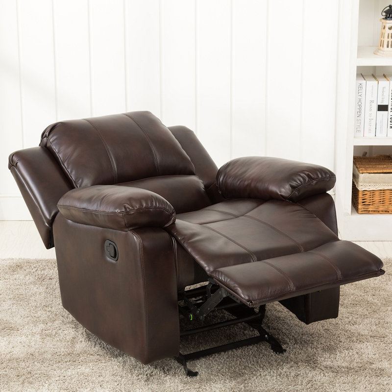 Fauteuil inclinable et oscillant en cuir brun bruni Charlotte, Brun bruni
