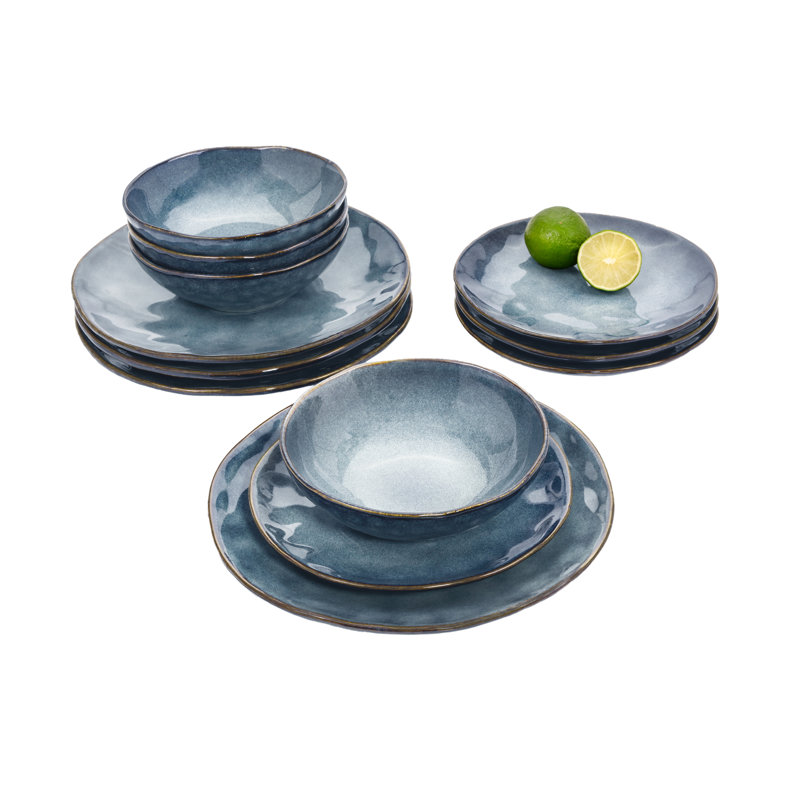 Highland Dunes Russell Handmade Stoneware Dinnerware - Set of 12
