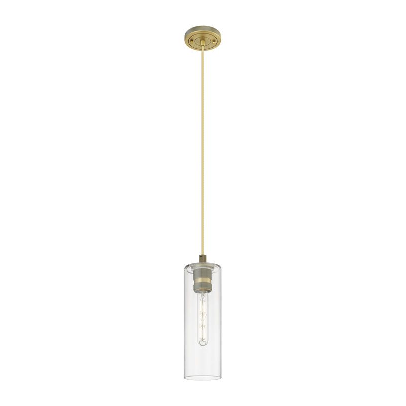 Luminaire suspendu à cordon 1 lumière Crown Point, Laiton brossé, Clair, H 13,25 po x l 4,5 po x P 4,5 po