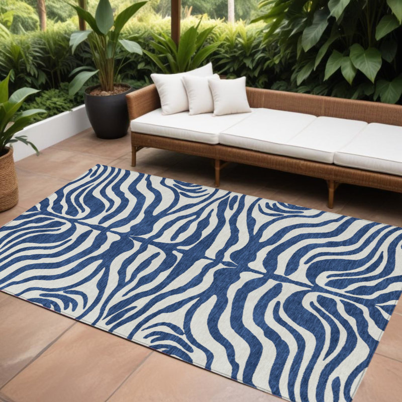 Tapis intérieur lavable à motif animal bleu marine 9 pi x 12 pi