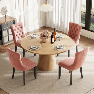 Ensemble de table de salle à manger ronde avec 4 chaises capitonnées rembourrées, ensemble de table de salle à manger de style Mid-Century pour coin-repas de cuisine