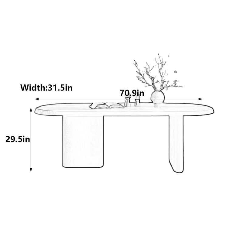 Bureau Mid-Century moderne en bois massif, H 29,5 po x l 70,9 po x P 31,5 po