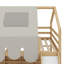 Lit mezzanine en bois avec cadre en forme de maison et auvent de style tente-114355517-114355515