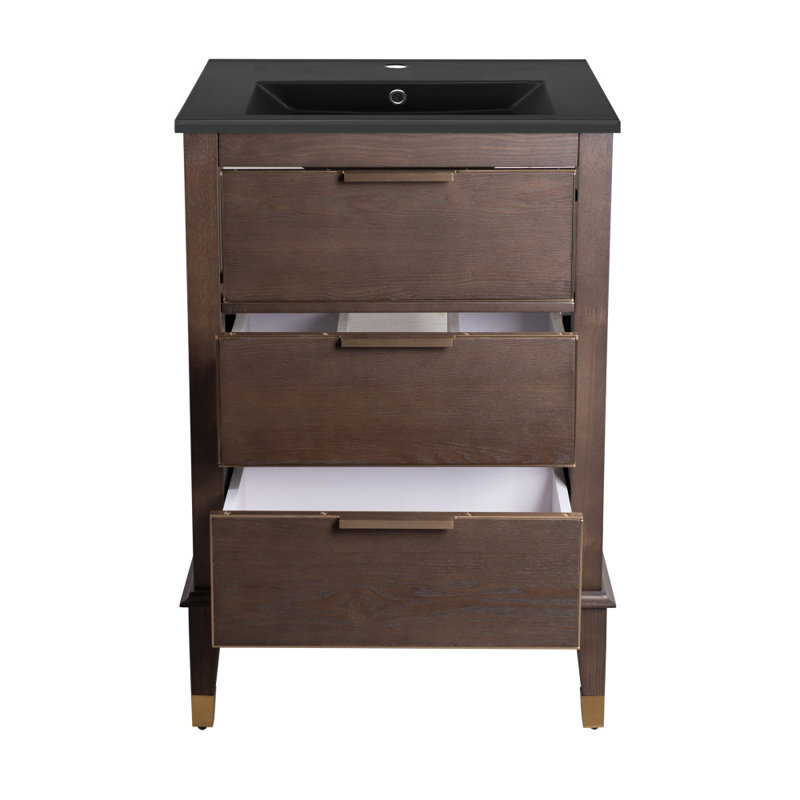Meuble-lavabo 24 po Hugo en noyer, Trou unique, Noir mat