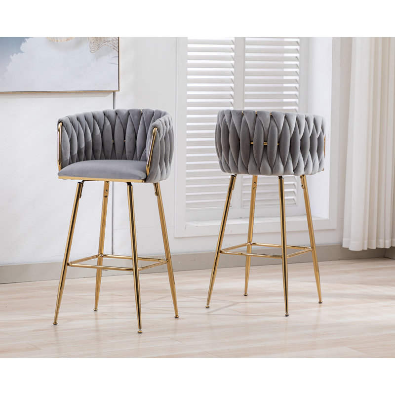 Swivel Upholstered Bar Stools Velvet Counter Stools with Metal Frame (Set of 2), Gray