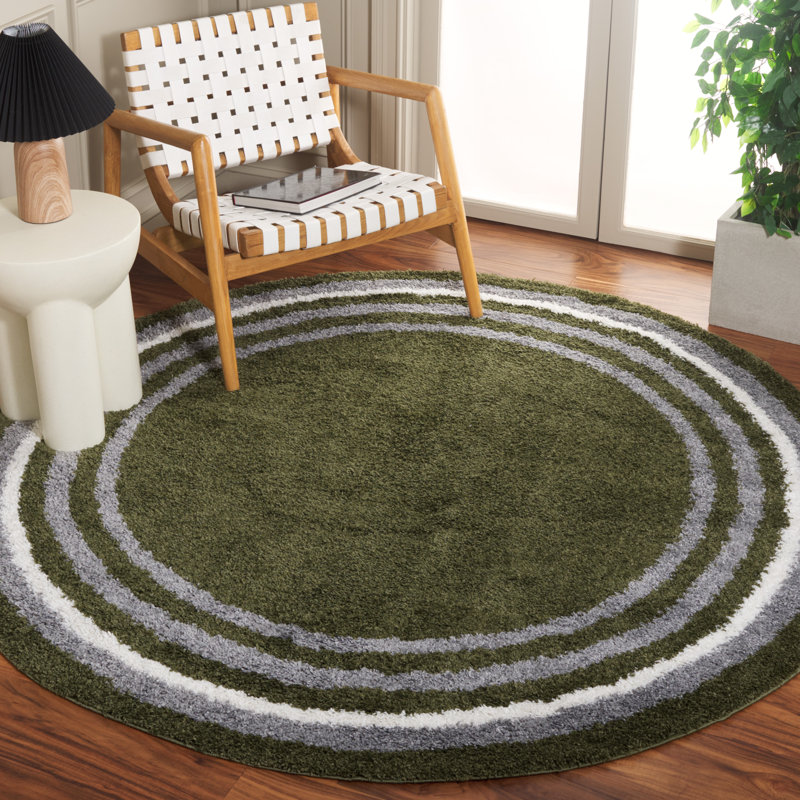 Tapis rayé à poils longs Kanina, Rond 6 pi 7 po