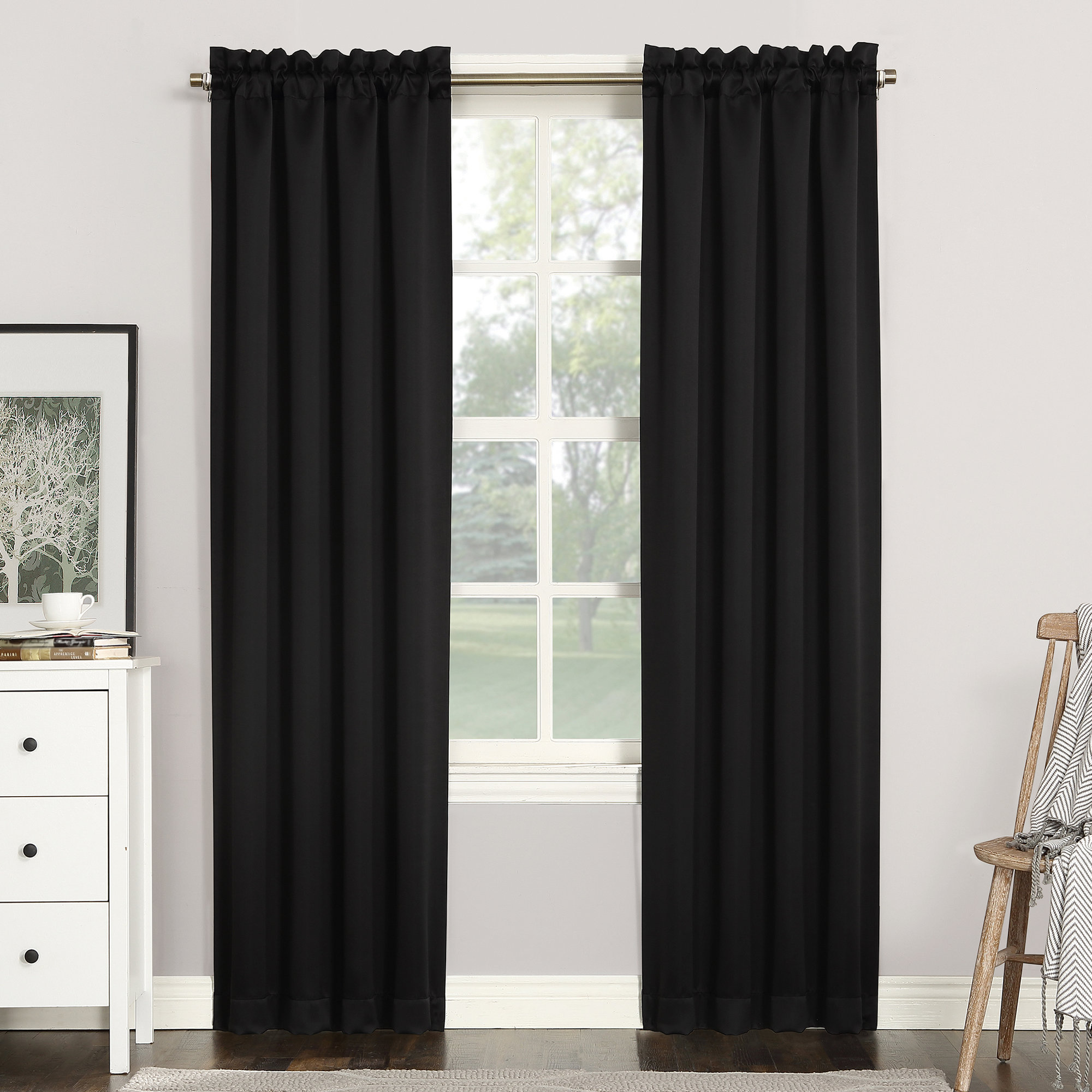  Thermal Blackout Rod Pocket Curtain Panel, Black, 40" W x 63" L