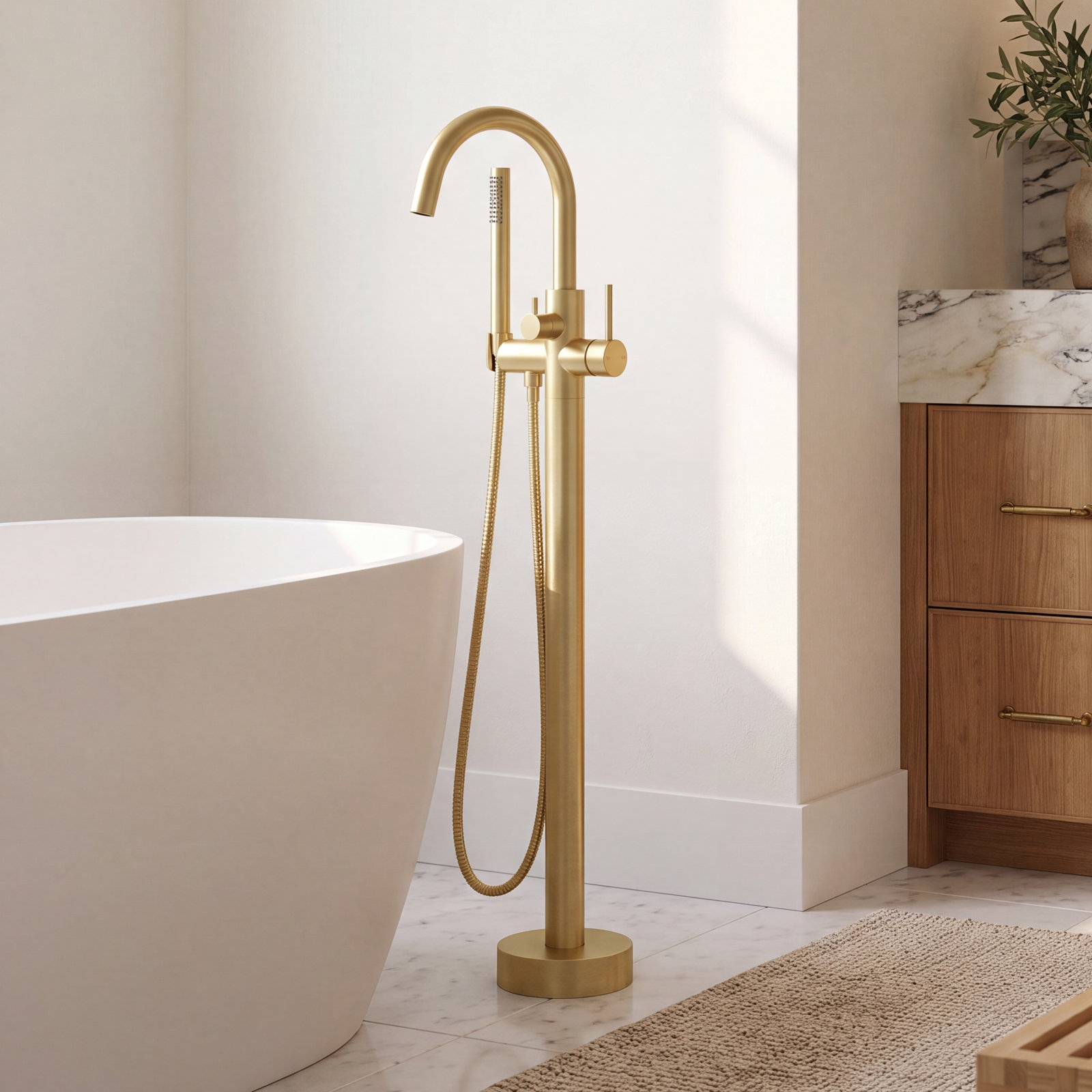 Circular Single Handle Tub Faucet, Brushed Gold