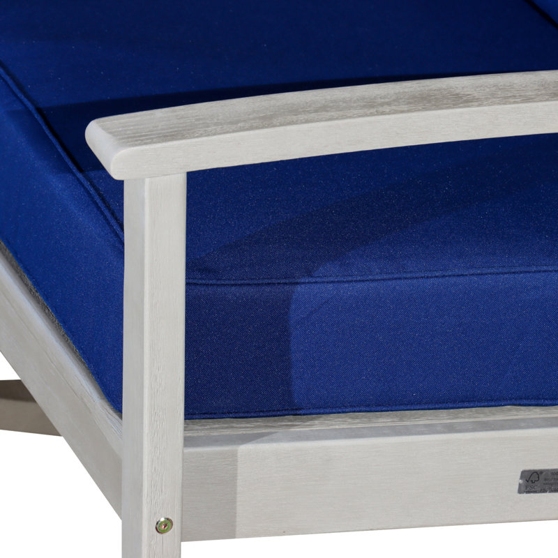 Chaise berçante en eucalyptus avec coussins, Marine, Bois flottant gris