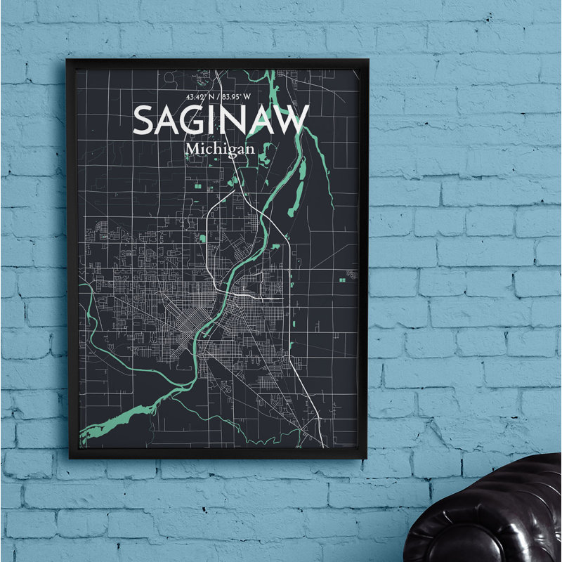 Saginaw City Map - No Frame Print, 61cm H x 45.7cm W x 0.13cm D