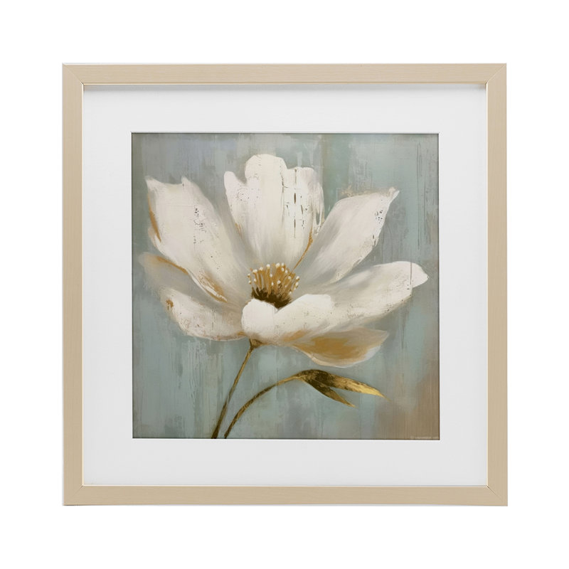 Fleur dorée brossée, reproduction encadrée sous verre, design par LSR Creative Studio, Cadre de récolte en pin
