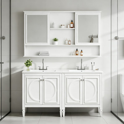 Baume 60" Freestanding Double Bathroom Vanity Set With Ceramic Top And Mirror Cabinet