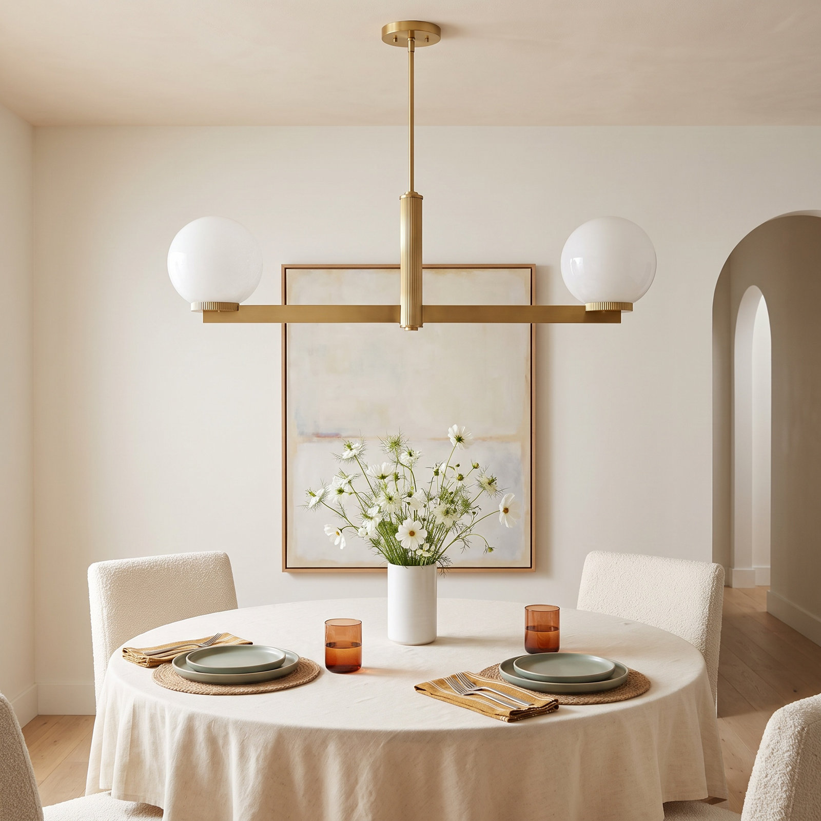 Claudette 2-Light Chandelier, Natural Brass