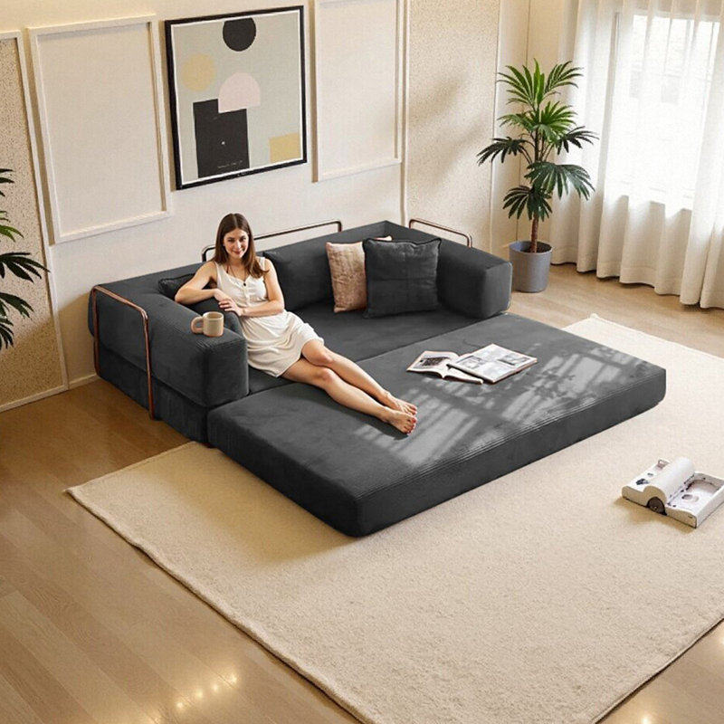 Canapé-lit modulaire convertible 2-en-1 avec matelas en mousse viscoélastique - aucun assemblage requis, canapé-lit peu encombrant pour salon, chambre à coucher, studio