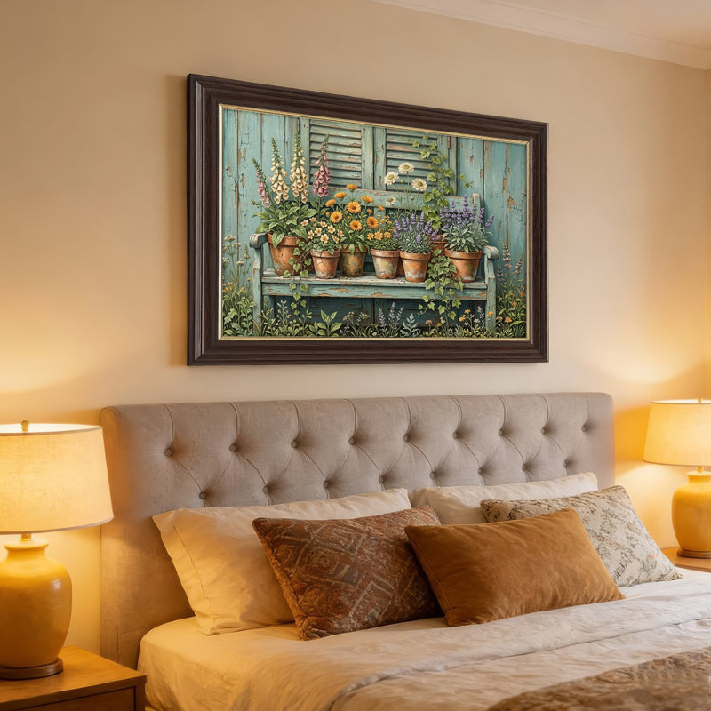 Natural Wood Framed,Canvas Wall Art for Living Room, Bedroom, Office or Entryway – Decorative Wall Decor with Floral Garden