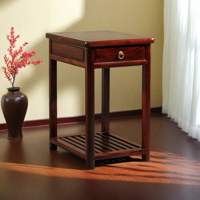 Solid Wood Plant Stand Polished Drawer Copper Pull
