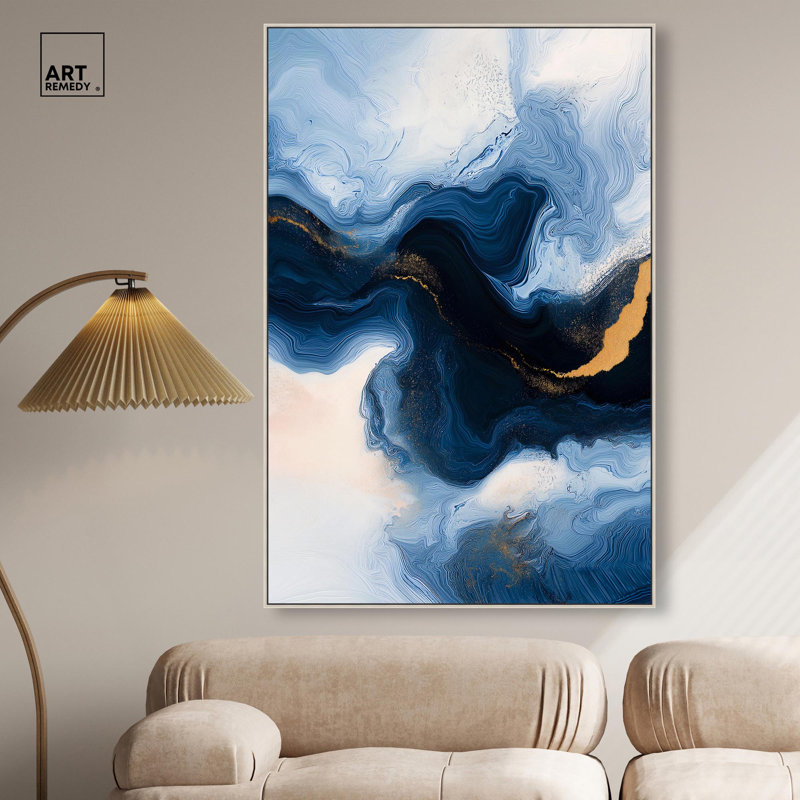 «Blue Deep II» par Blue Geode , H 46 po x l 31 po, Cadre flottant, Argent argent