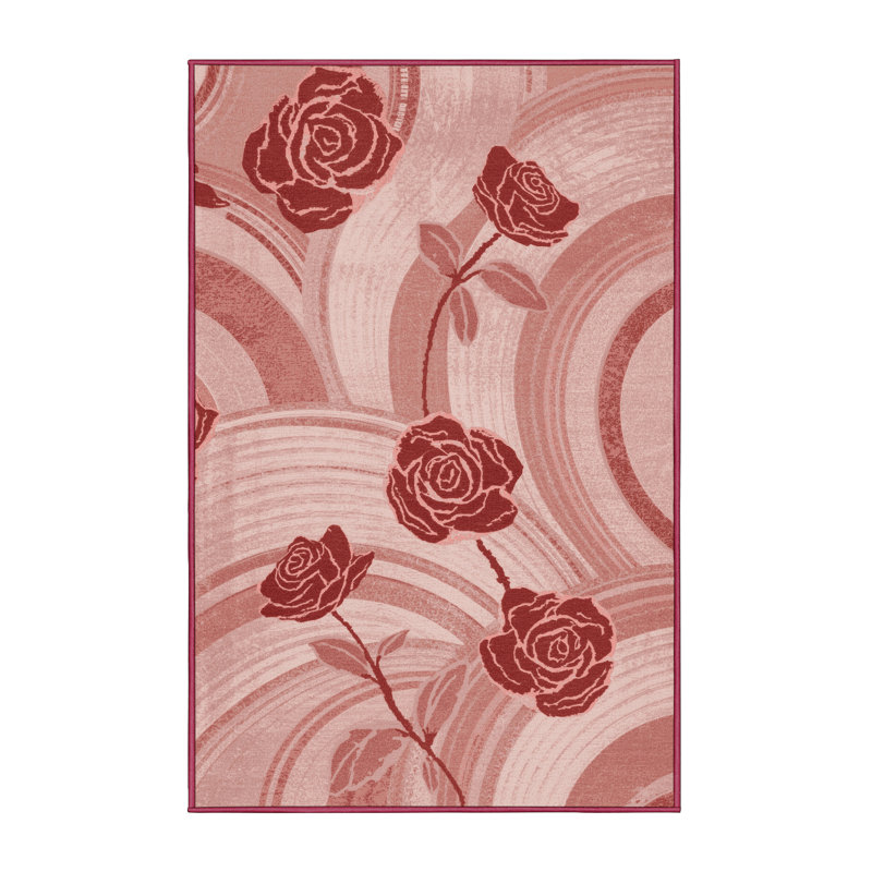 Tapis rose et rose moderne lavable à la machine Andrus Valentines, 5 x 8