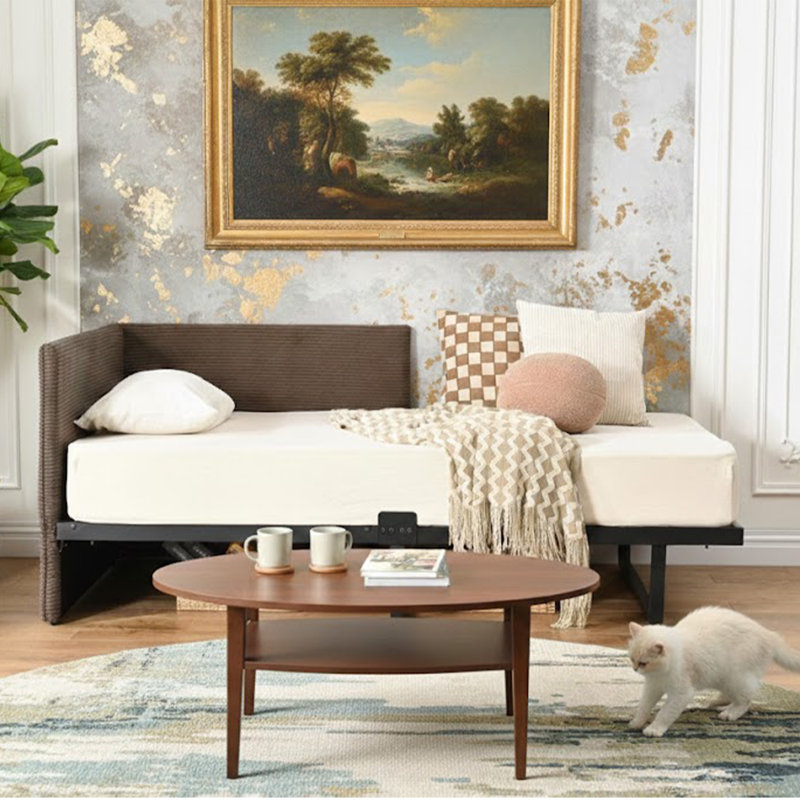 Abdiqani Twin Corduroy Upholstered Daybed, Brown