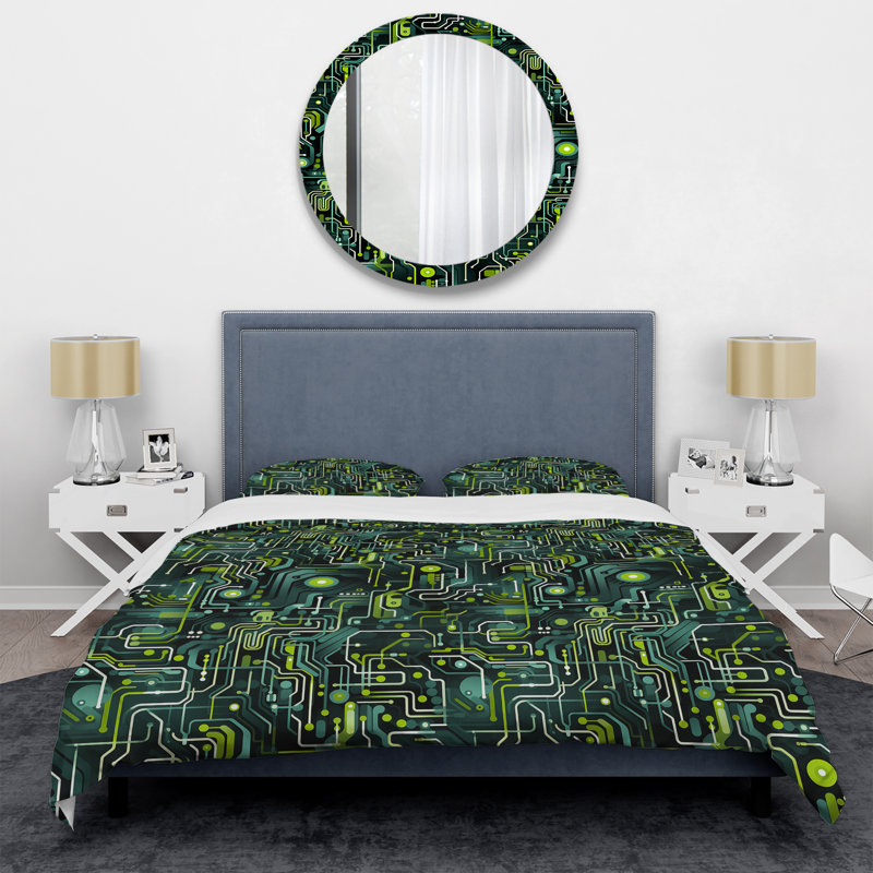 Literie Green Techno Fusion Maze III, Housse de couette pour grand lit et 2 taies décor