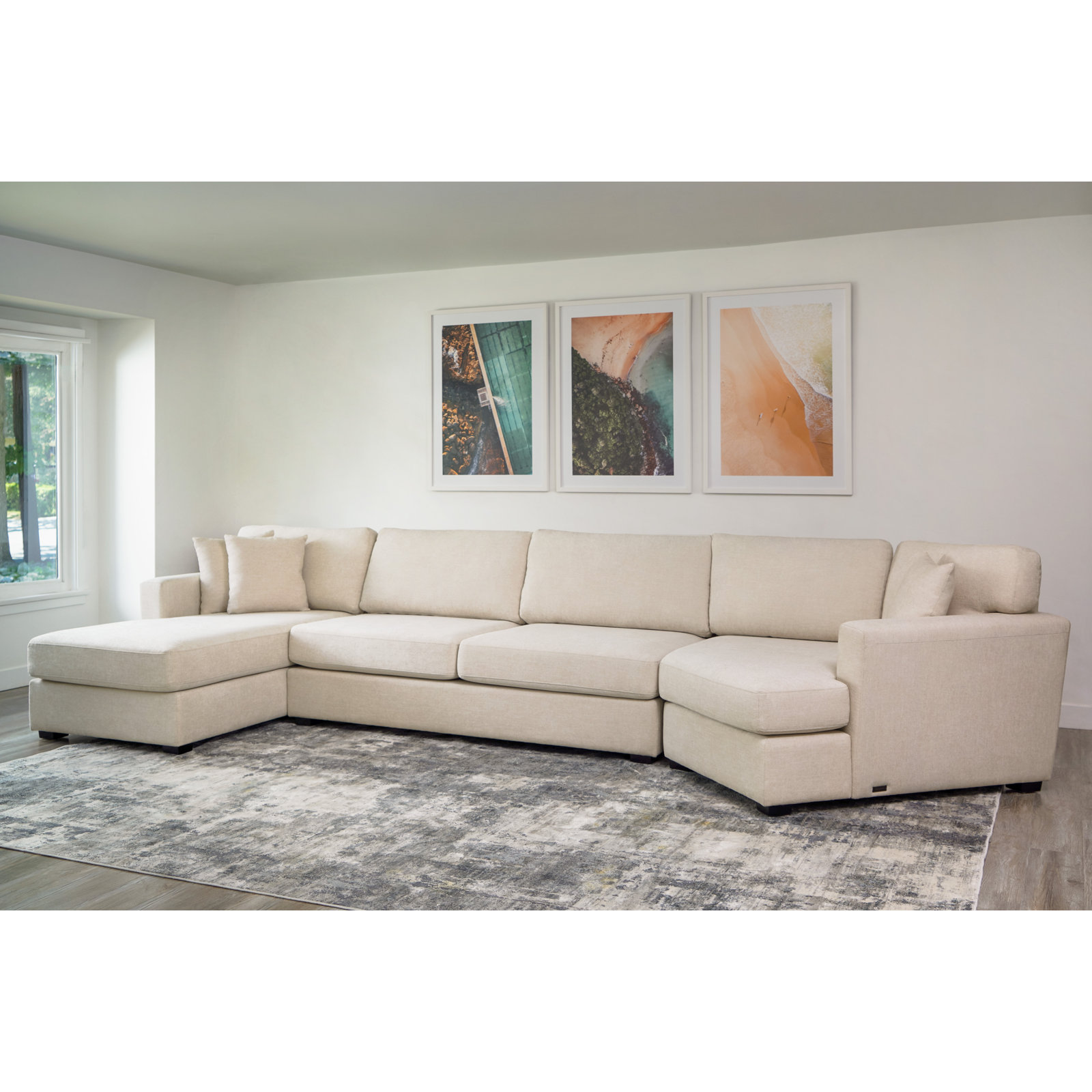 Upholstered Reversible Chaise L-Sectional, Sand