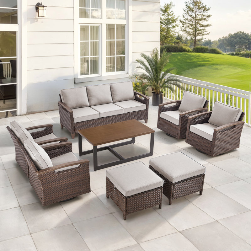 Arundel All-Weather Wicker Outdoor Patio Conversation Sets With Swivel Chair, Beige