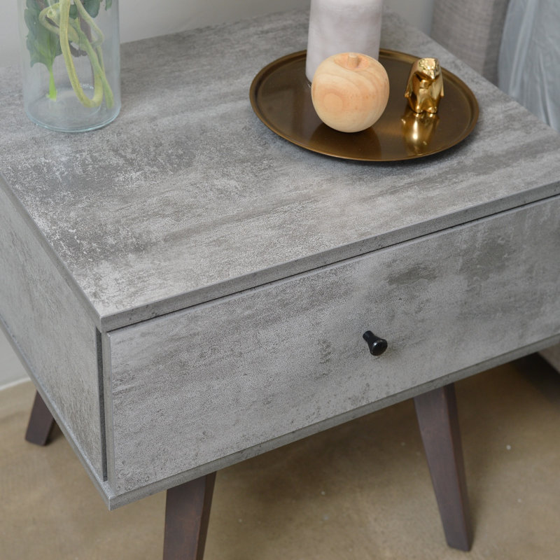 Muir 50.2cm W Particle Board / Chipboard Bedside Table, Brown/Iron Slate