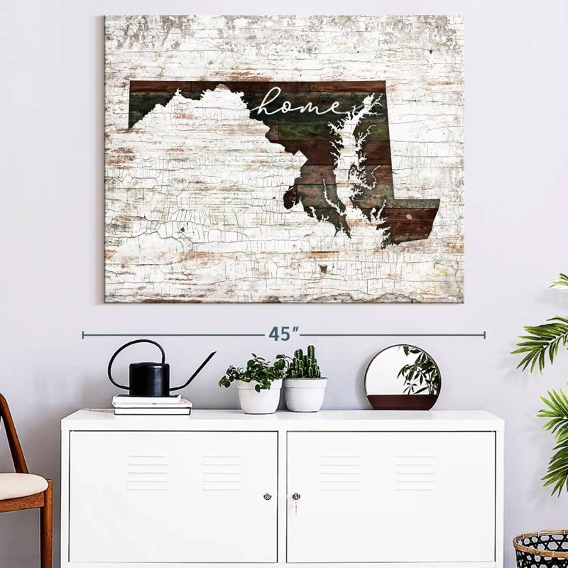 Maryland Home Map sur impression sur toile, H 32 po x l 40 po x P 1,25 po