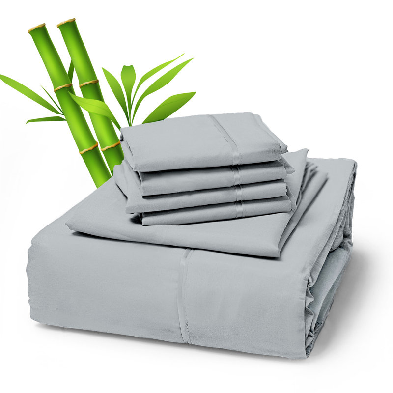 Premium Rayon From Bamboo Blend Sheet Set With Deep Pockets, Cooling and Breathable, Light Gray