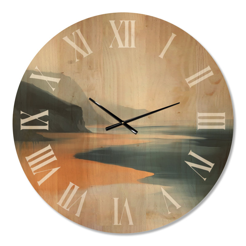 Amber Tide Cliff - Horloge murale surdimensionnée en bois de style côtier, Très grand