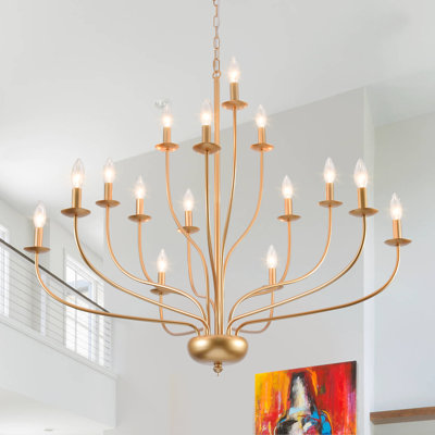 15-Light 39.37"W Large Dimmable Traditional/Classic Candle Style Chandelier For Living Room Dining Room