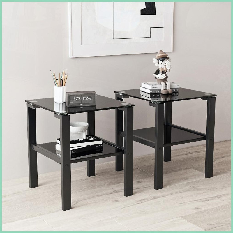Table basse 2 pièces en verre trempé blanc pour petits espaces, table d'appoint de salon / chambre à coucher facile à nettoyer