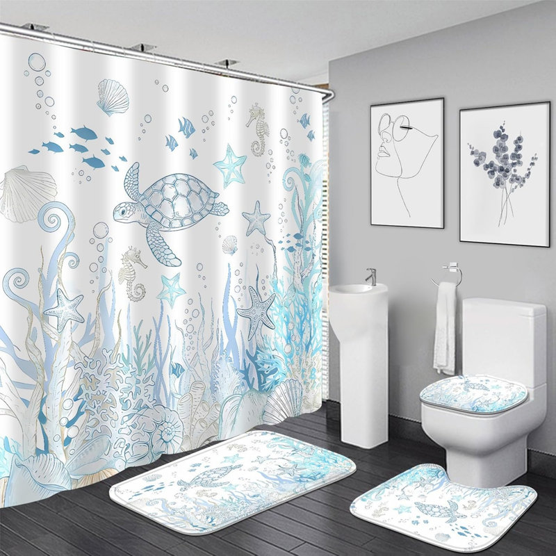 Ensemble de 4 tapis de salle de bain Blue Sea