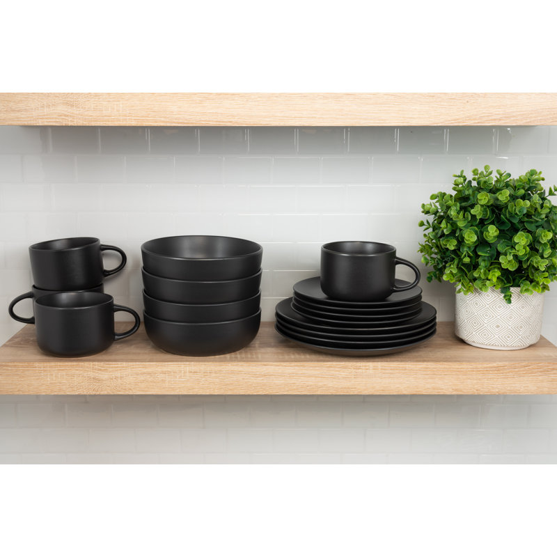 Wazee Matte 16 Piece Dinnerware Set, Service for 4, Black