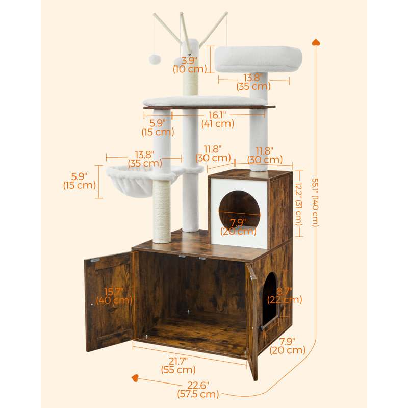 140cm H Cat Tree, Rustic Brown