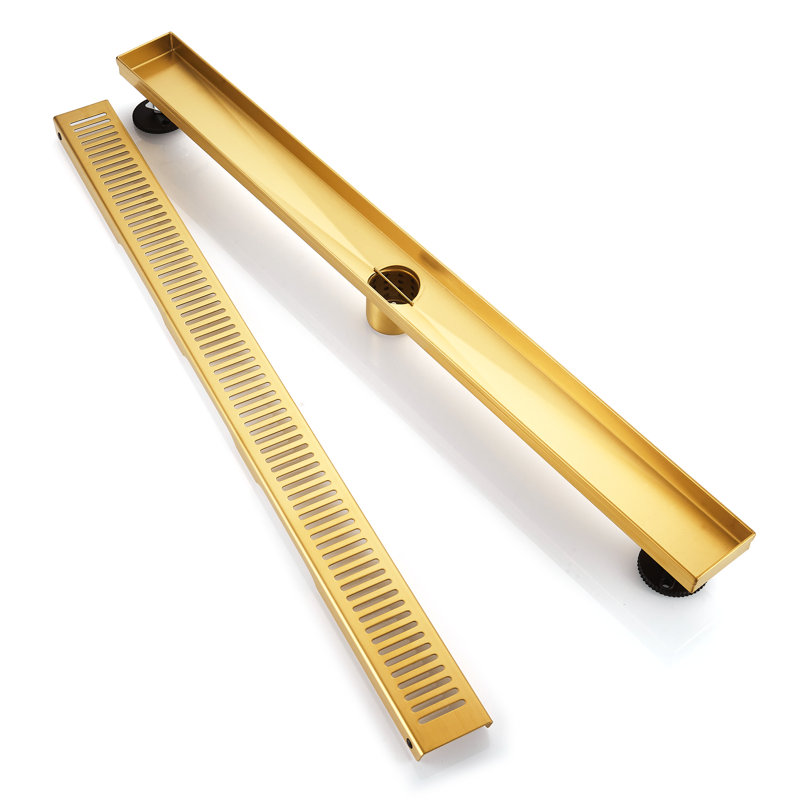BOANN 304 Stainless Steel Rectangular Linear Shower Floor Drain (32 in), Gold 