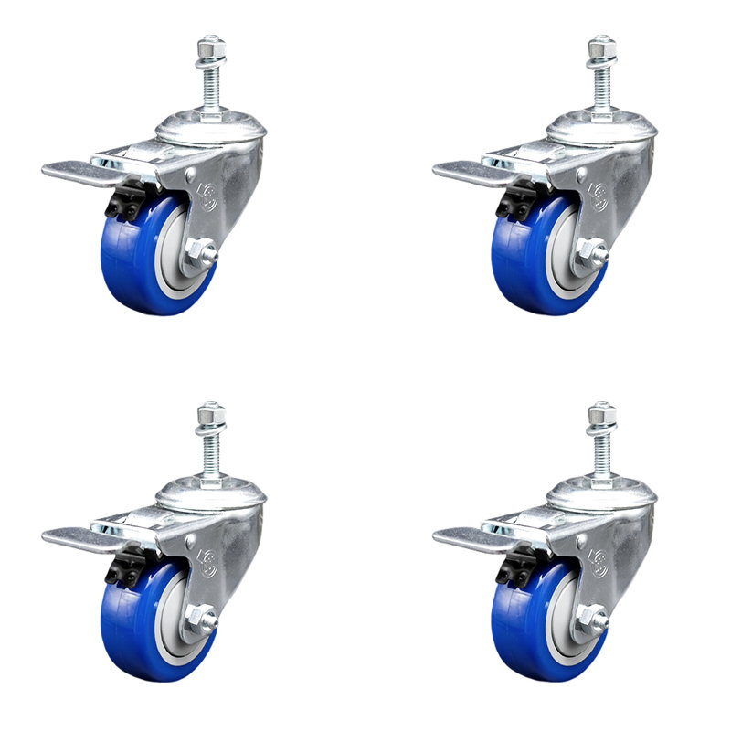 Polyurethane Swivel 10mm Stem Caster Set with Total Lock Brake