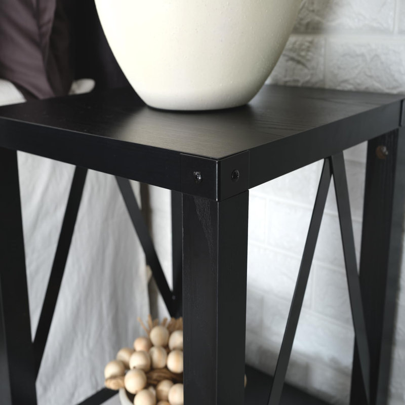 Farmhouse Nightstands with Storage Shelf, Rustic Nightstand, A-Design Side Tables for Living Room, Bedroom, Apartment, Black