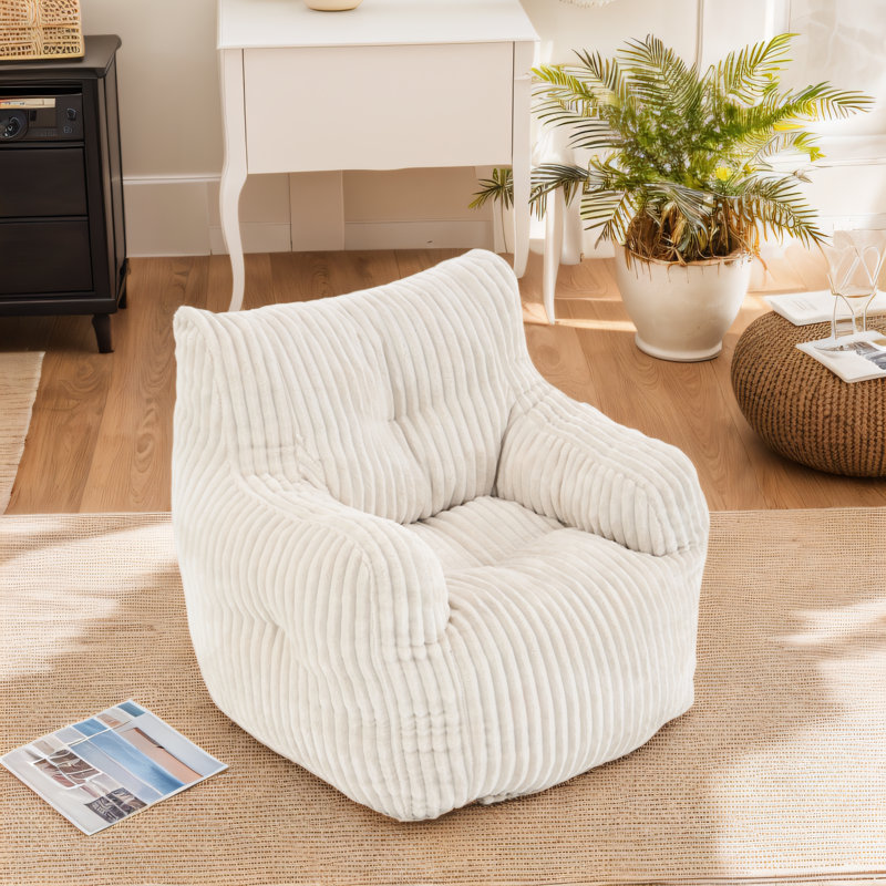 Fauteuil à billes en velours côtelé avec accoudoirs Comfy, Velours côtelé beige