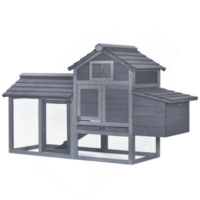 Pawhut 59" Small Wooden Chicken Coop Hen House Poultry Cage For Outdoor Backyard With 2 Doors, Nesting Box And Removable Tray, Gray